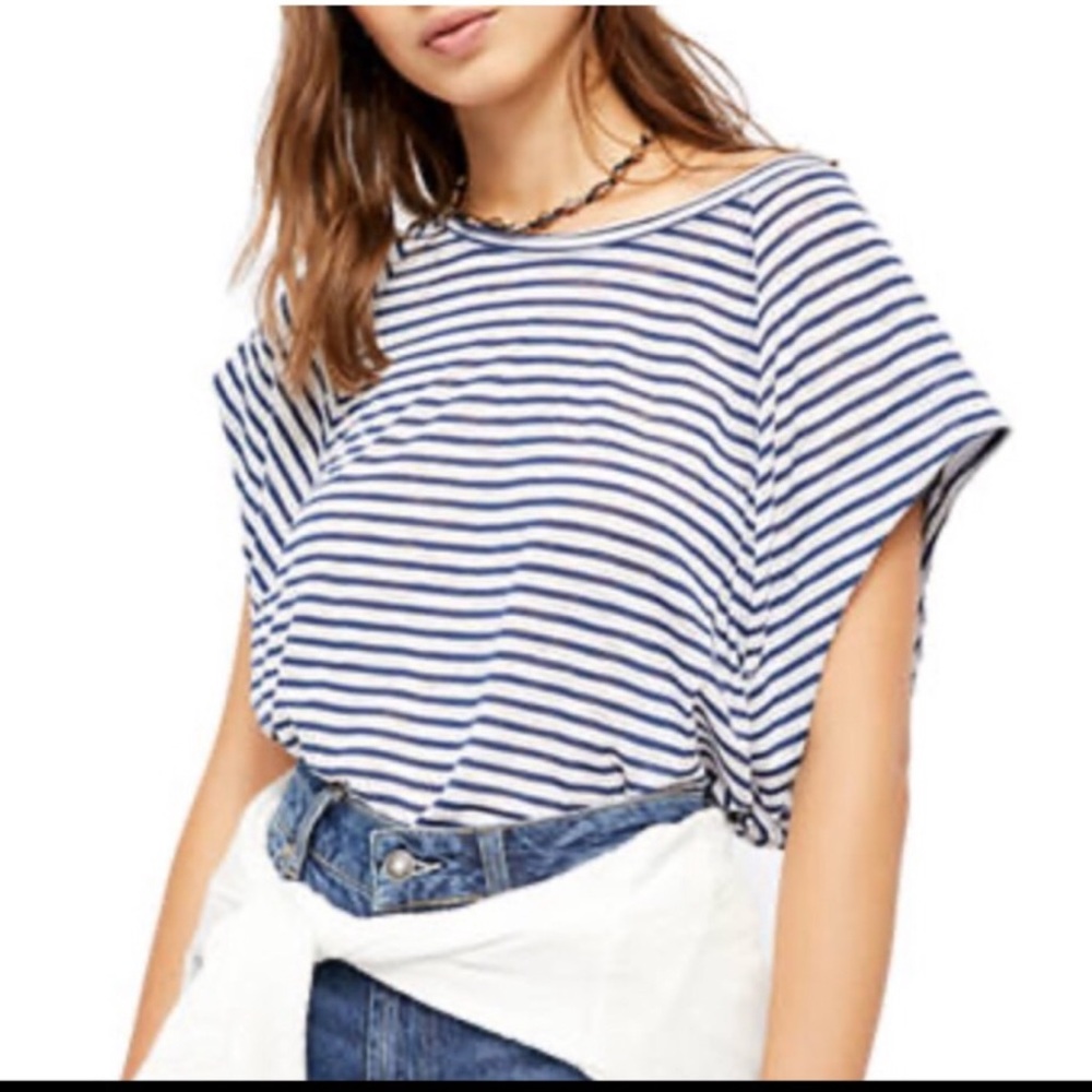 Free People Halo Tee Blue & White Stripe BNWT Sm